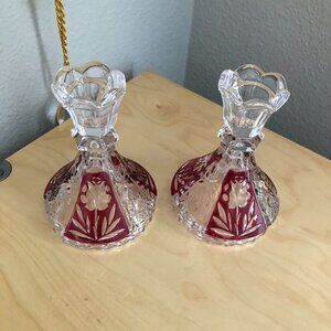 Vintage Anne Hutte Bleikristall Made in Germany Lead Crystal Ruby Candlesticks